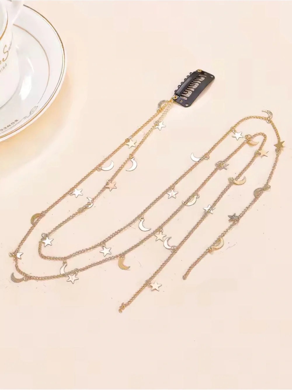 Gold Moon & Star Layered Hair Accessories Hair Brooch Pin